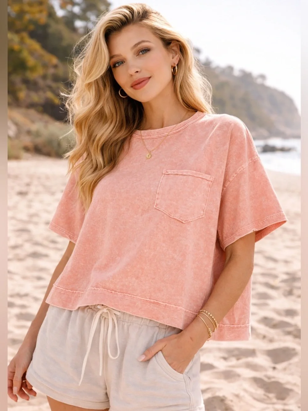 “ Santa Monica Halo “ Oversized Cotton Tee | Pacific Sky / Sunset Blush